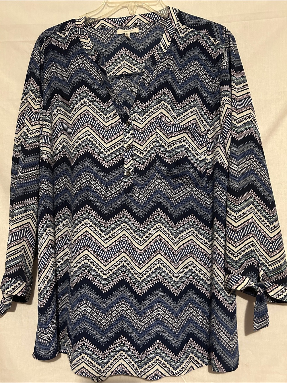 Maurices Blue and White Zigzag Button-Front Blouse